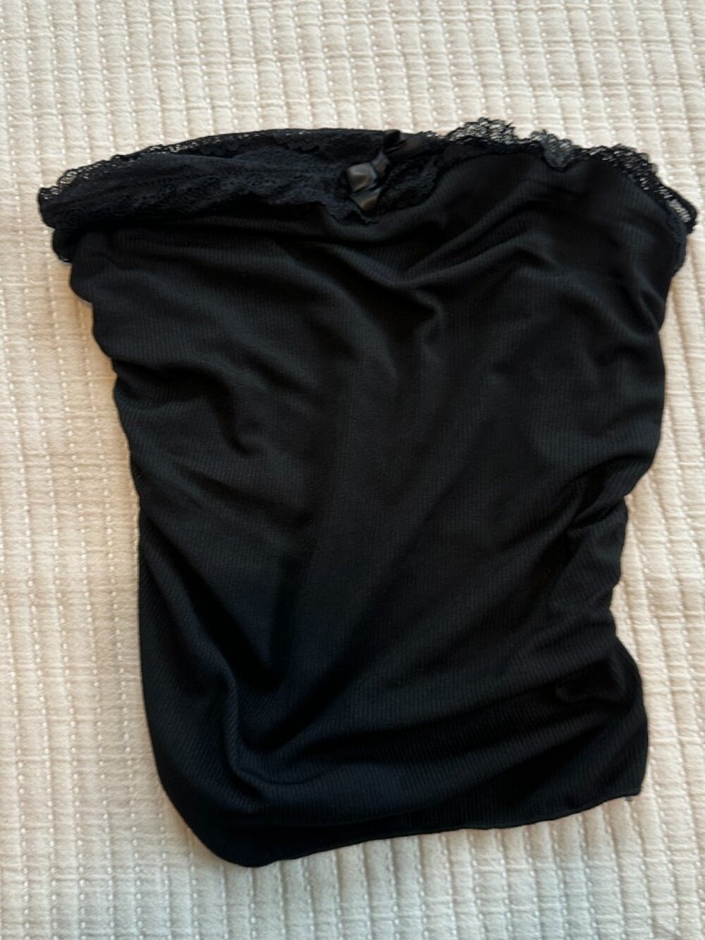 Black Tube Top with Lace Trim and Small Bow